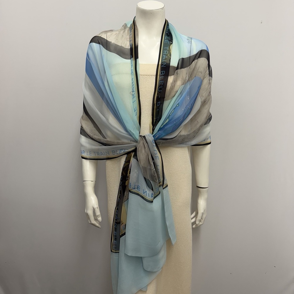 Chanel Silk Sheer Scarf By The Blue Train Coco Chanel Paris Monte Carlo 25" x 52